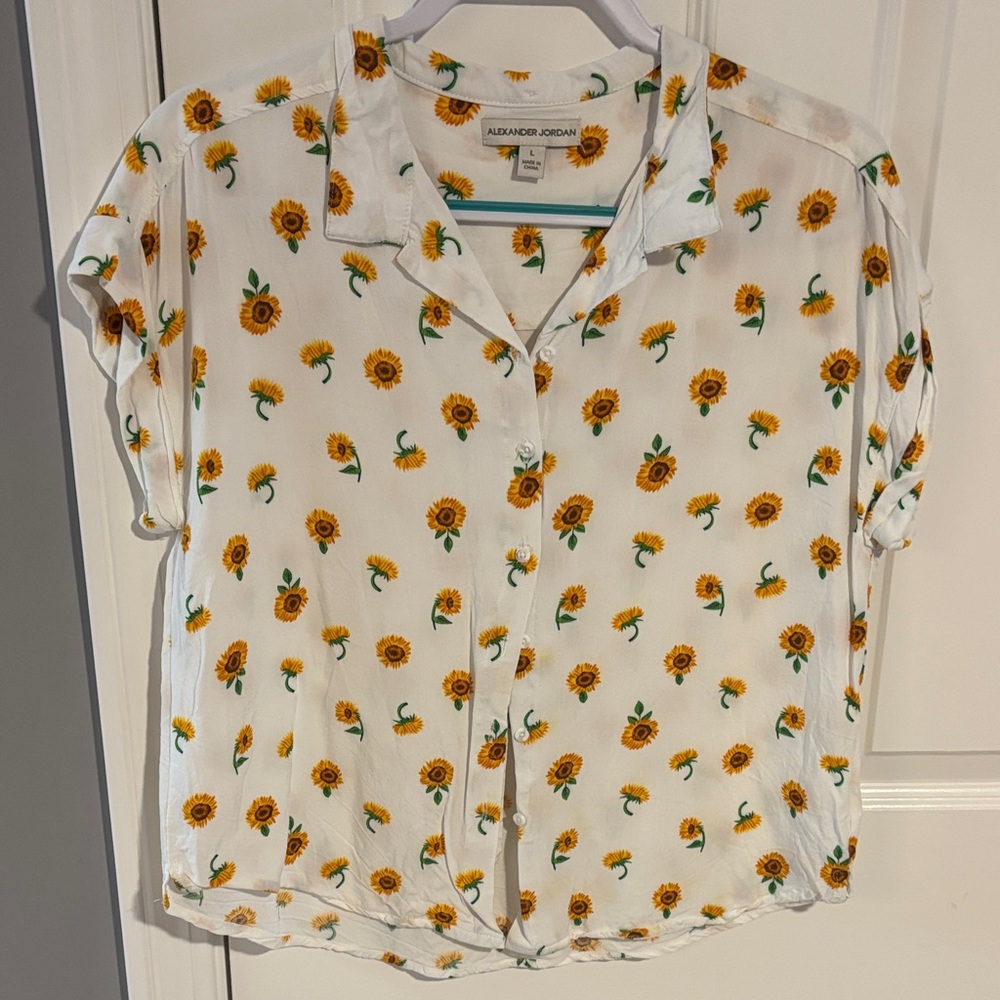 Alexander Jordan White Sunflower Button-Up Shirt